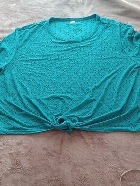 Turquoise Eyelet Tie-Front Women’s Top